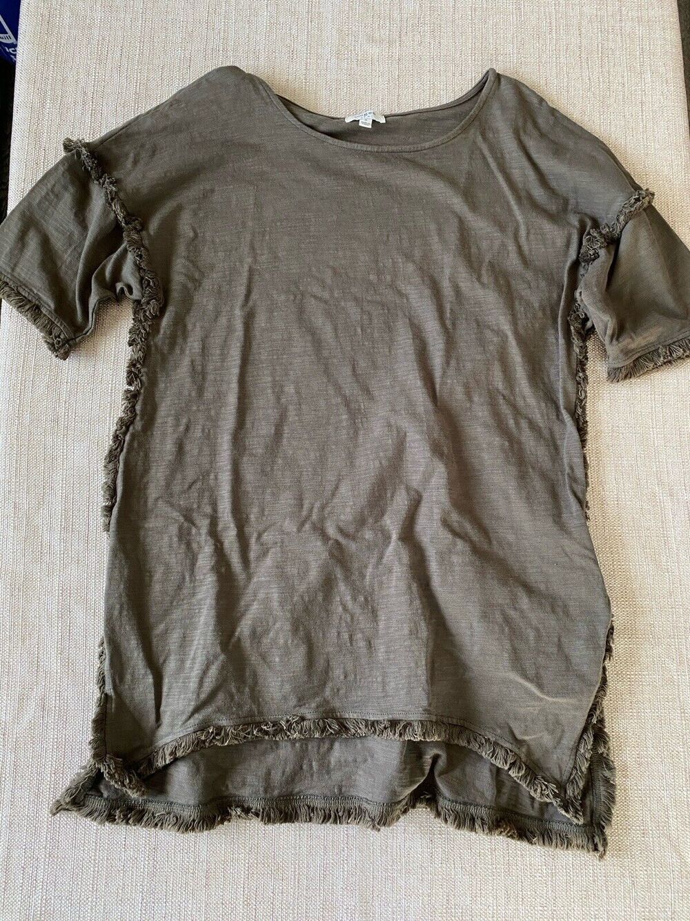 UMGEE Womens Size Medium Short Sleeve Fringe Relaxed Tunic Blouse Shirt Top S